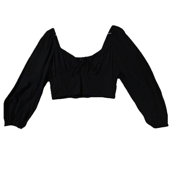 Wild Fable Long Puffy Sleeve Crop Top Women’s Large Black Form Fitting ￼ - Picture 1 of 7